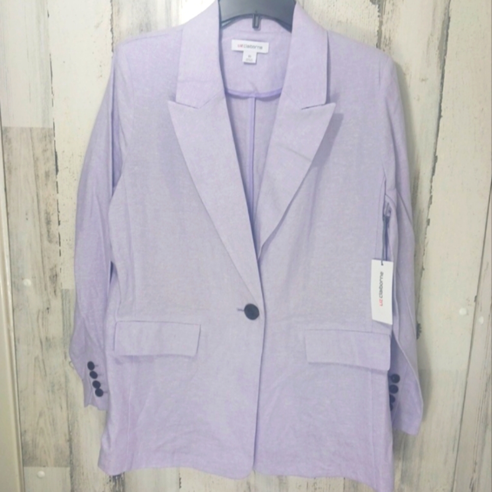 Liz Claiborne Linen Lilac Blazer Light Summer Career Office Jacket Size 10 NWT